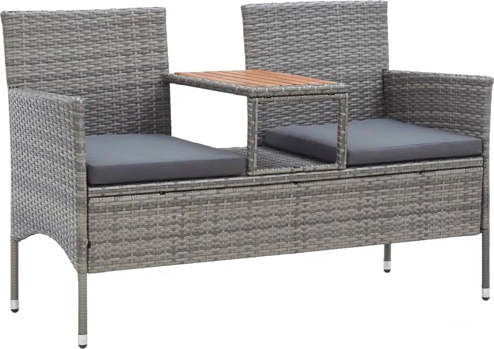 46147 vidaXL 2-местна градинска пейка с маса за чай 143 см полиратан сива