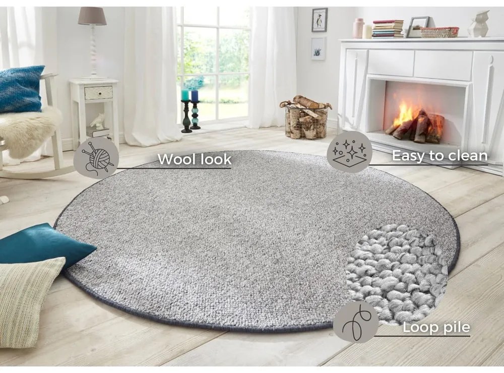 Сив кръгъл килим ø 200 cm Wolly – BT Carpet