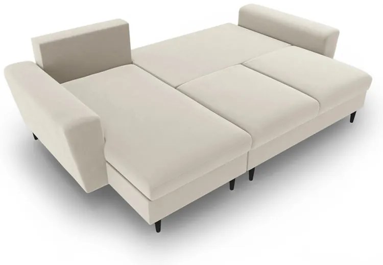 Бежов кадифен разтегателен ъглов диван с място за съхранение Kyoto – Cosmopolitan Design