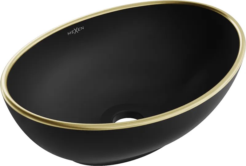 Mexen Elza мивка над плот 40 x 33 см, черен мат/златен ръб - 21014025