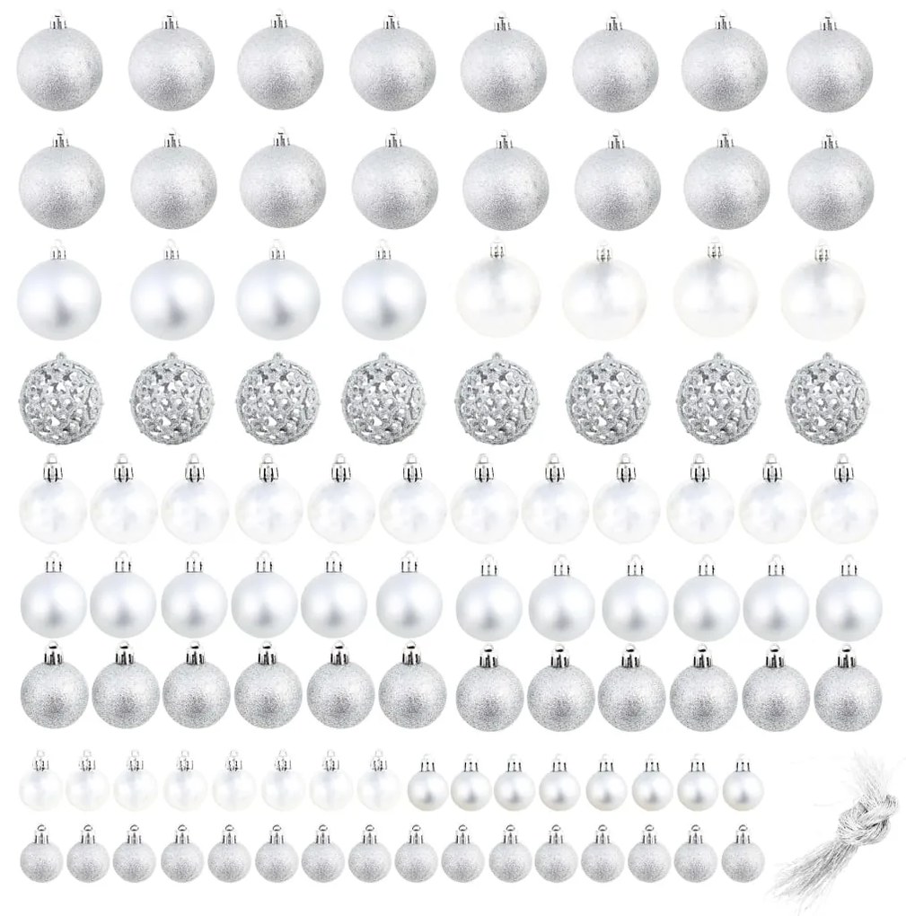 245712 vidaXL Комплект коледни топки от 100 части, 3/4/6 см, сребро