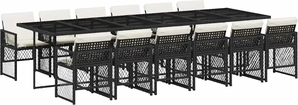 3210762 vidaXL Външен трапезен комплект 13 части с възглавници черен полиратан