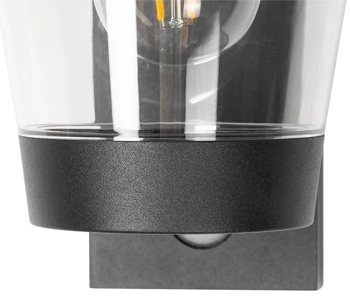 Външна стенна лампа черна IP44 с датчик за движение - Joren