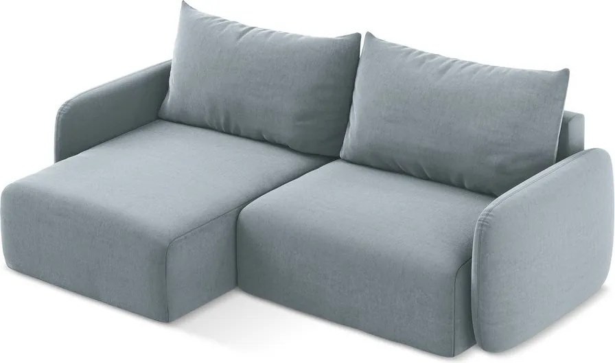 Син кадифен сгъваем/с място за съхранение ъглов диван (ляв ъгъл) Kalena – Makamii