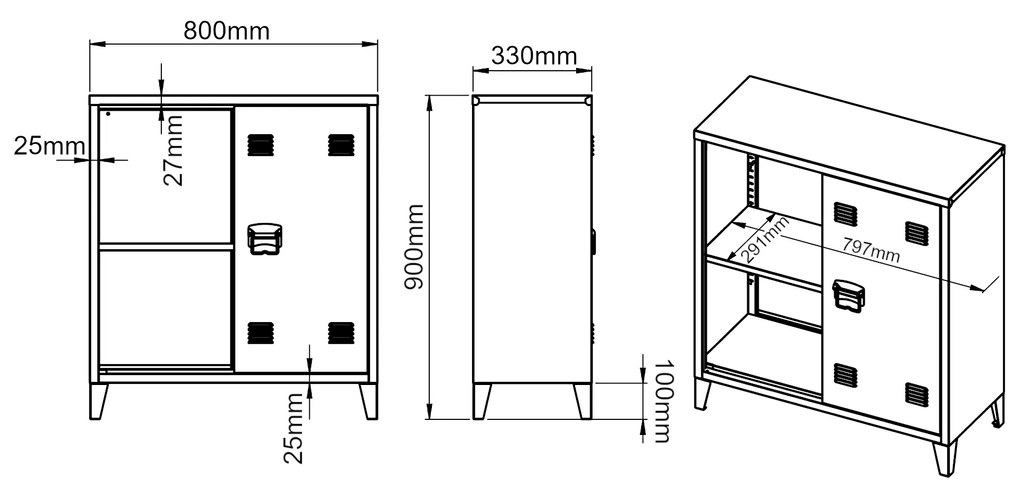 Метален шкаф Oripää 90x80x33 см бял []