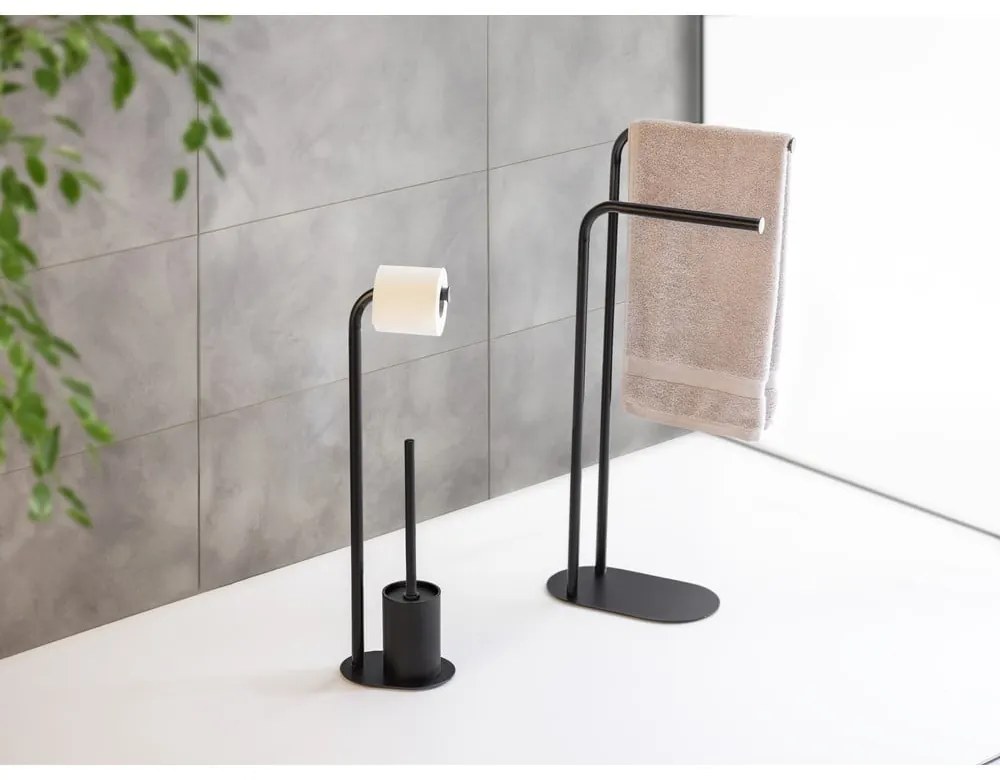 Черна стоманена поставка за тоалетна хартия стойка с четка Levante – Wenko