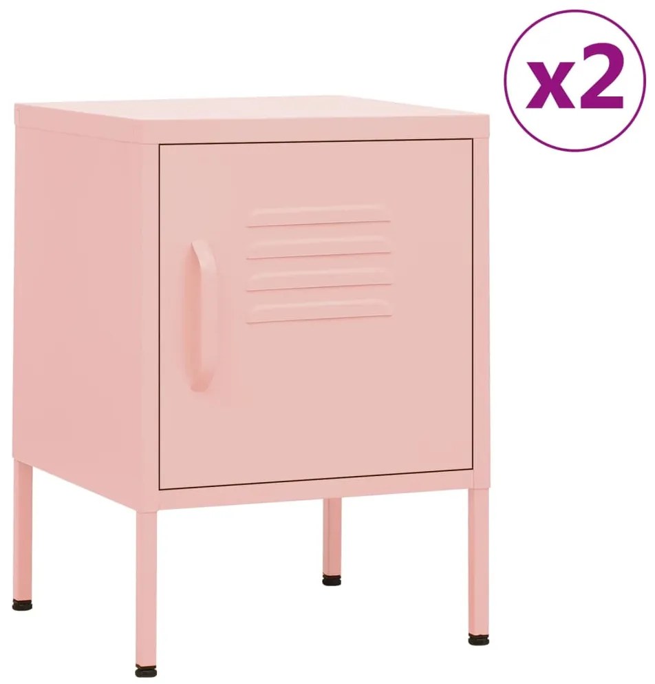 3095209 vidaXL Нощни шкафчета, 2 бр, розови, 35х35х51 см, стомана