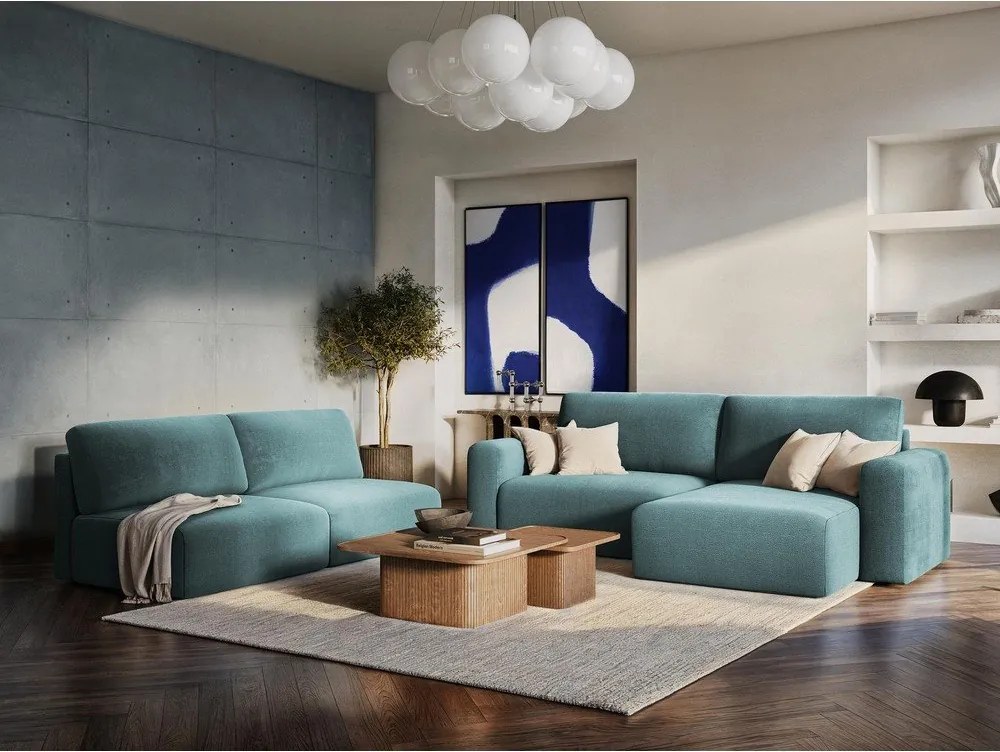 Кремав сгъваем/с място за съхранение ъглов диван от рипсено кадифе (U форма) Kona – Makamii