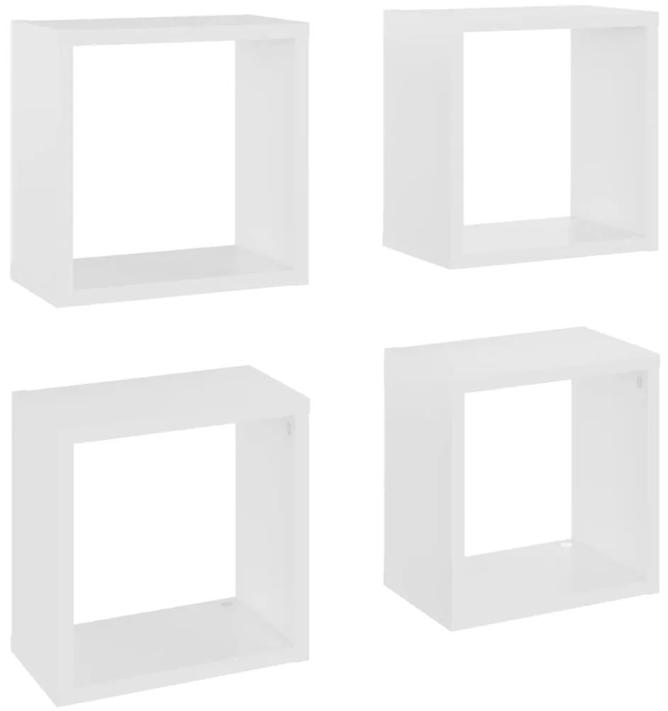 807026 vidaXL Стенни кубични рафтове, 4 бр, бели, 26x15x26 см