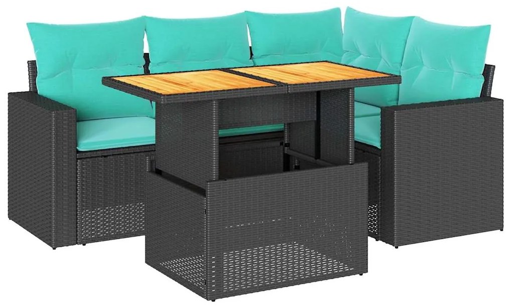 3327032 vidaXL Градински комплект с възглавници, 5 части, черен полиратан