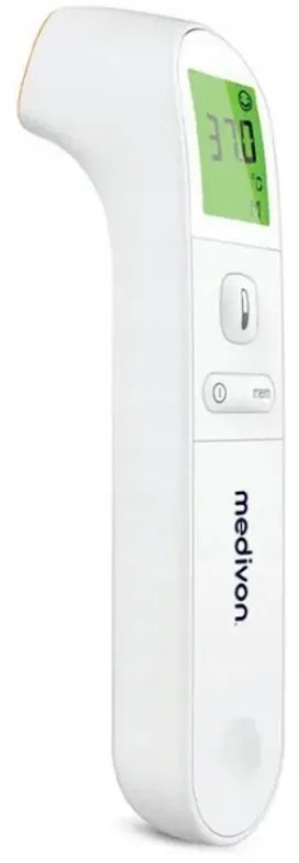 Безконтактен термометър Medivon Timi Smart Verona, Инфрачервен, За деца, Измерване за 1 секунда, Памет, Цветова индикация, LCD, Звук, Лазер, Бял