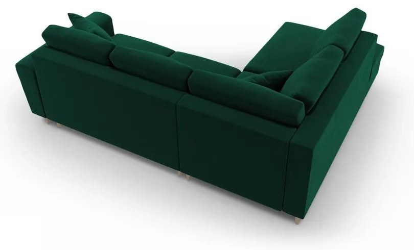 Зелен кадифен разтегателен ъглов диван с място за съхранение (ляв ъгъл/L форма) Kyoto – Cosmopolitan Design