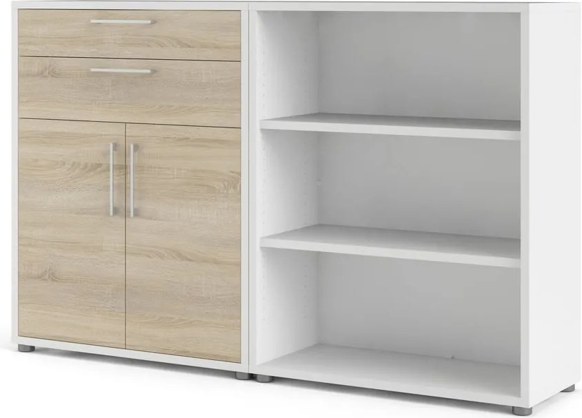 Бяло-естествена модулна библиотека от дъбов декор 178x113 cm Prima – Tvilum