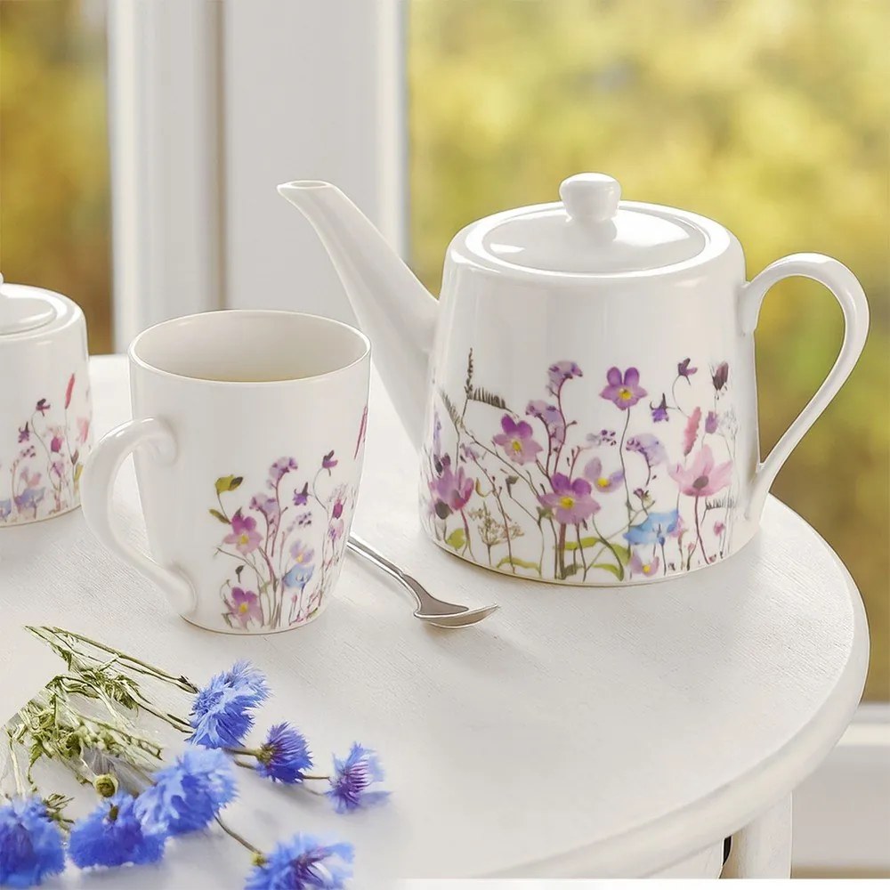 Бял/лилав порцеланов чайник 1 l Louka – Orion