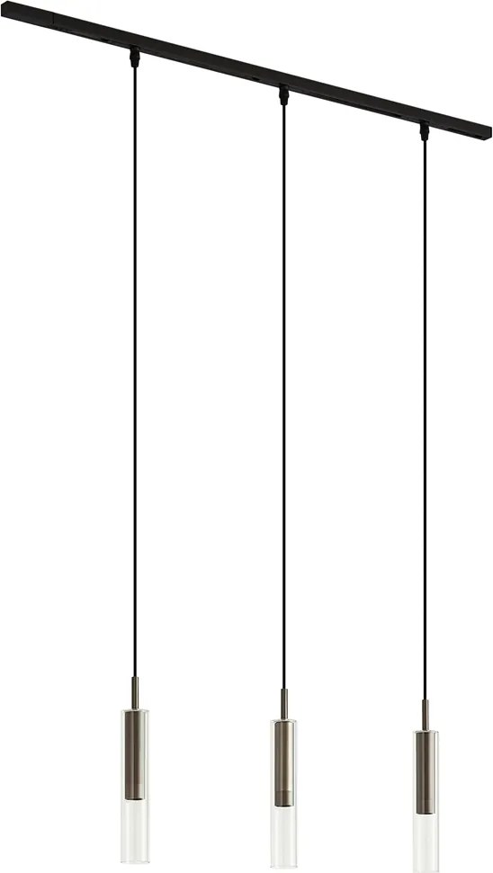 Модерна релсова осветителна система черна с 3 висящи лампи Gunmetal 1-фазна - Slimline Loyce