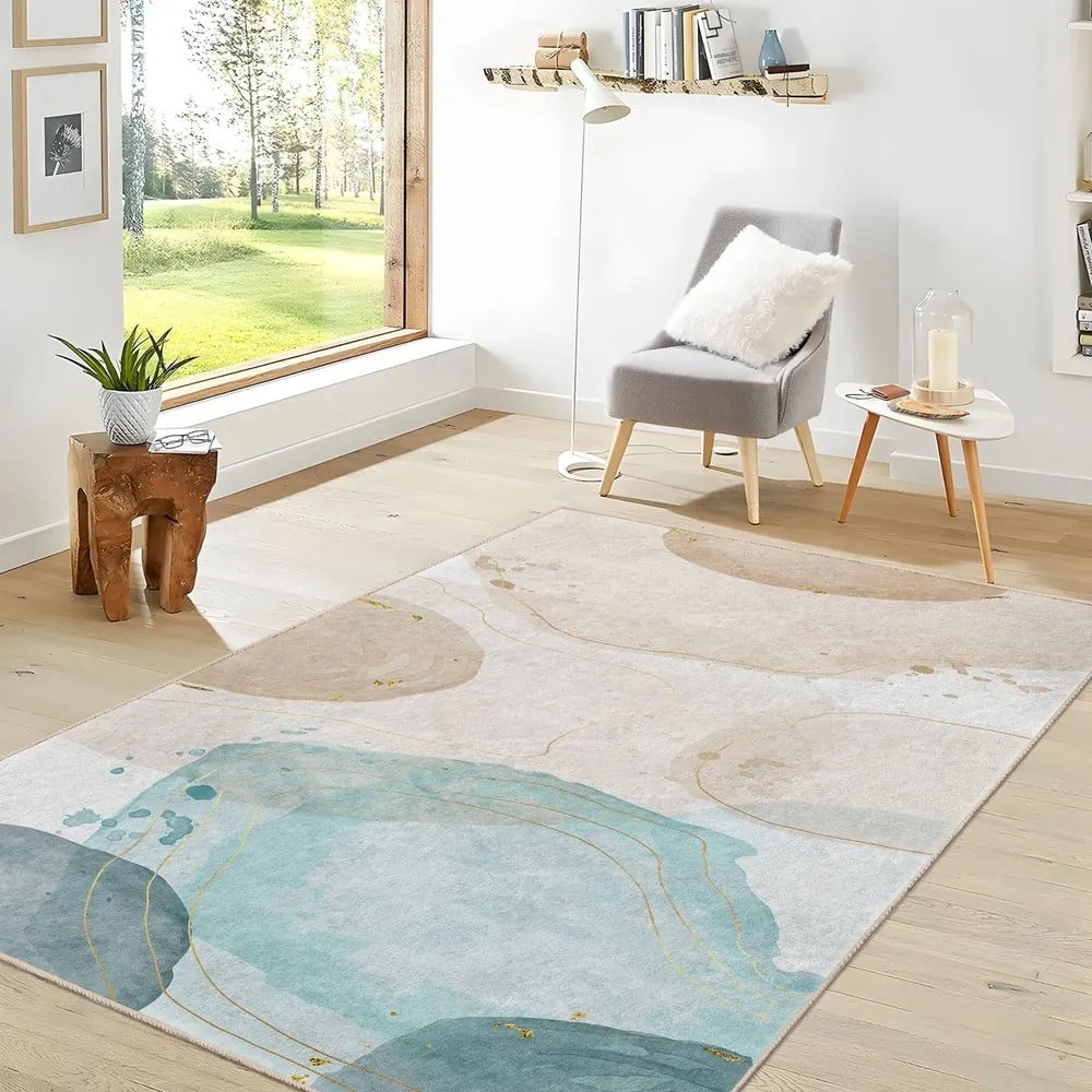 Кремаво-тюркоазен килим подходящ за пране 120x180 cm Puddle – Mila Home
