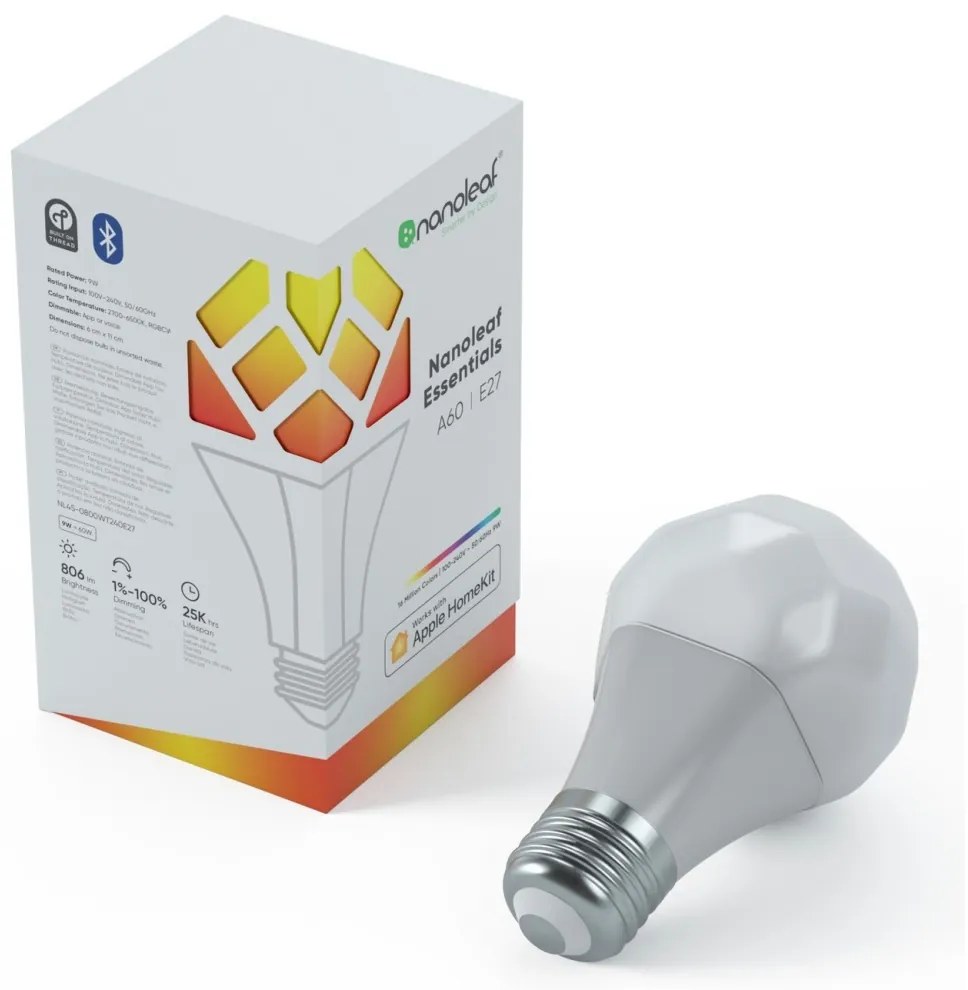 Nanoleaf NF080B02-1A19E - LED RGBW Димируема крушка E27/8,5W/230V 2700-6500K Wi-Fi