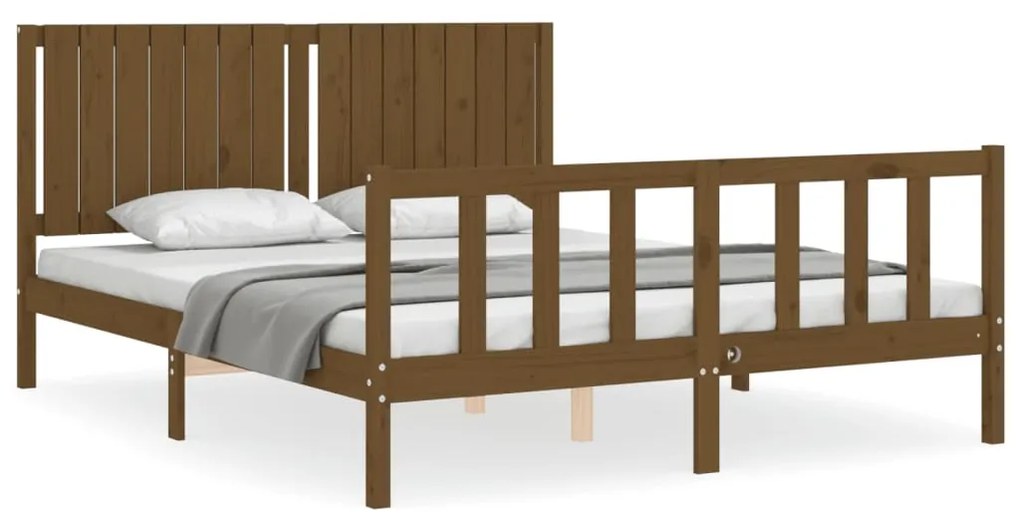 3192954 vidaXL Рамка за легло с табла меденокафява 5FT King Size масивно дърво