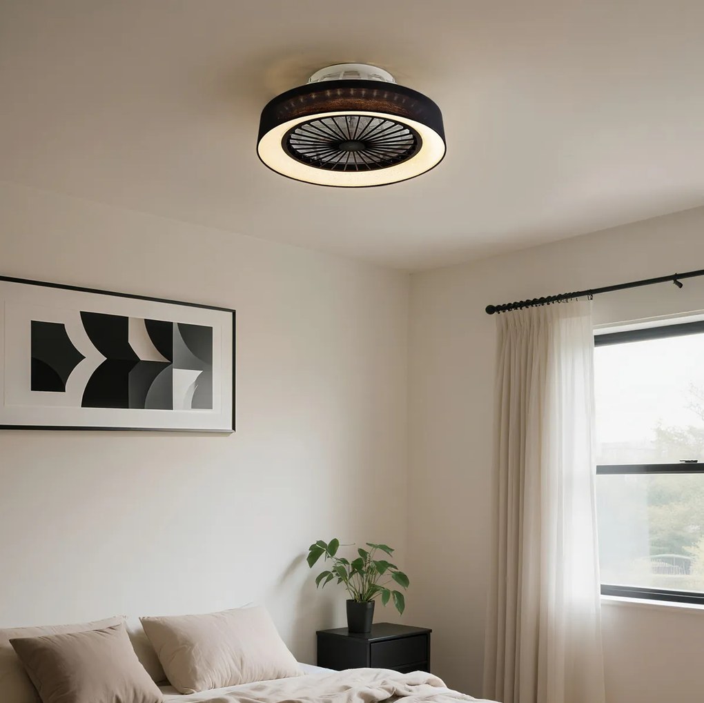 Вентилатор за таван черен със звезден ефект 47 см вкл. LED димируем с дистанционно управление - Emily