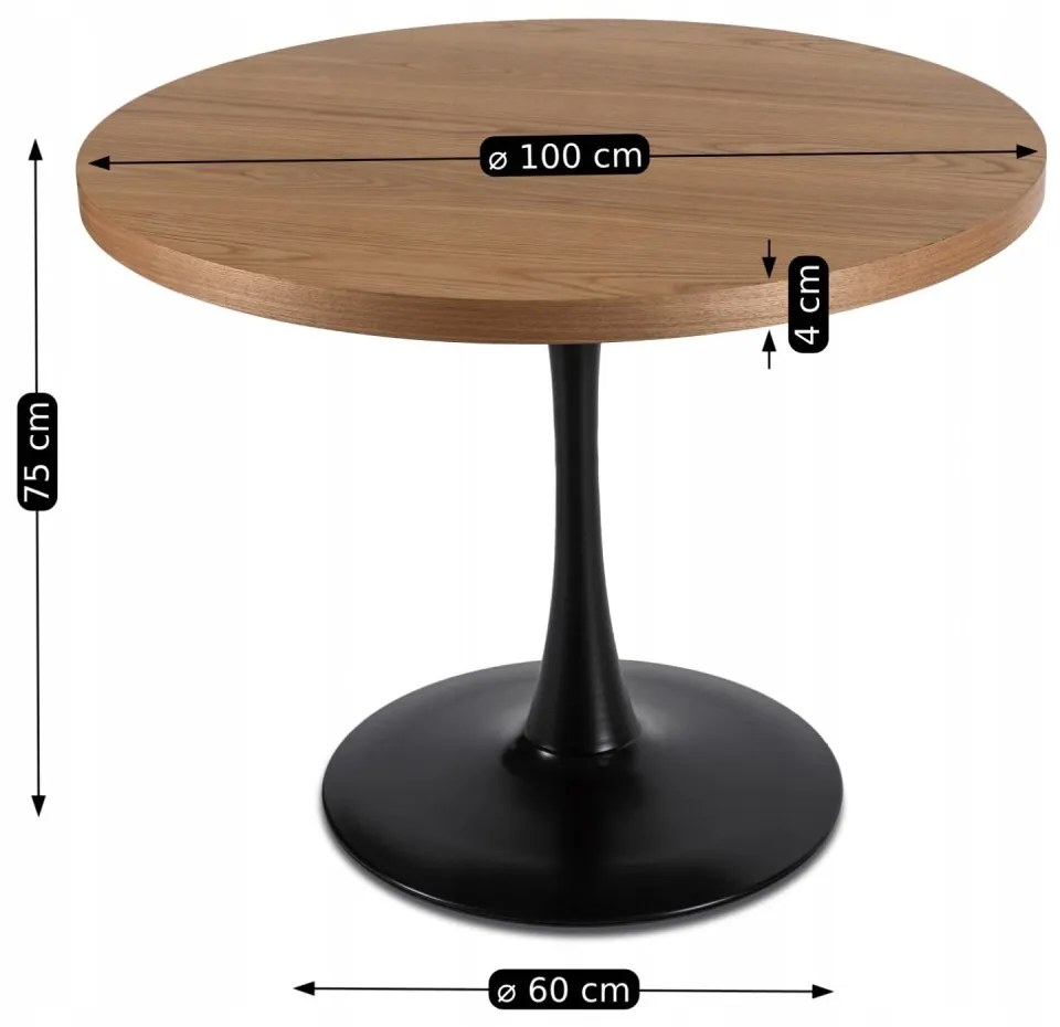 Кръгла маса LINO диаметър 100 см - различни цветови варианти златен дъб - черен