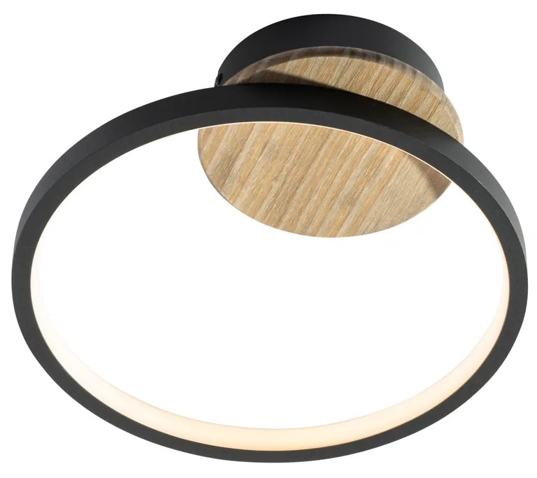 Модерна таванна лампа черна с дърво, включва LED 3-степенно димиране - Alec