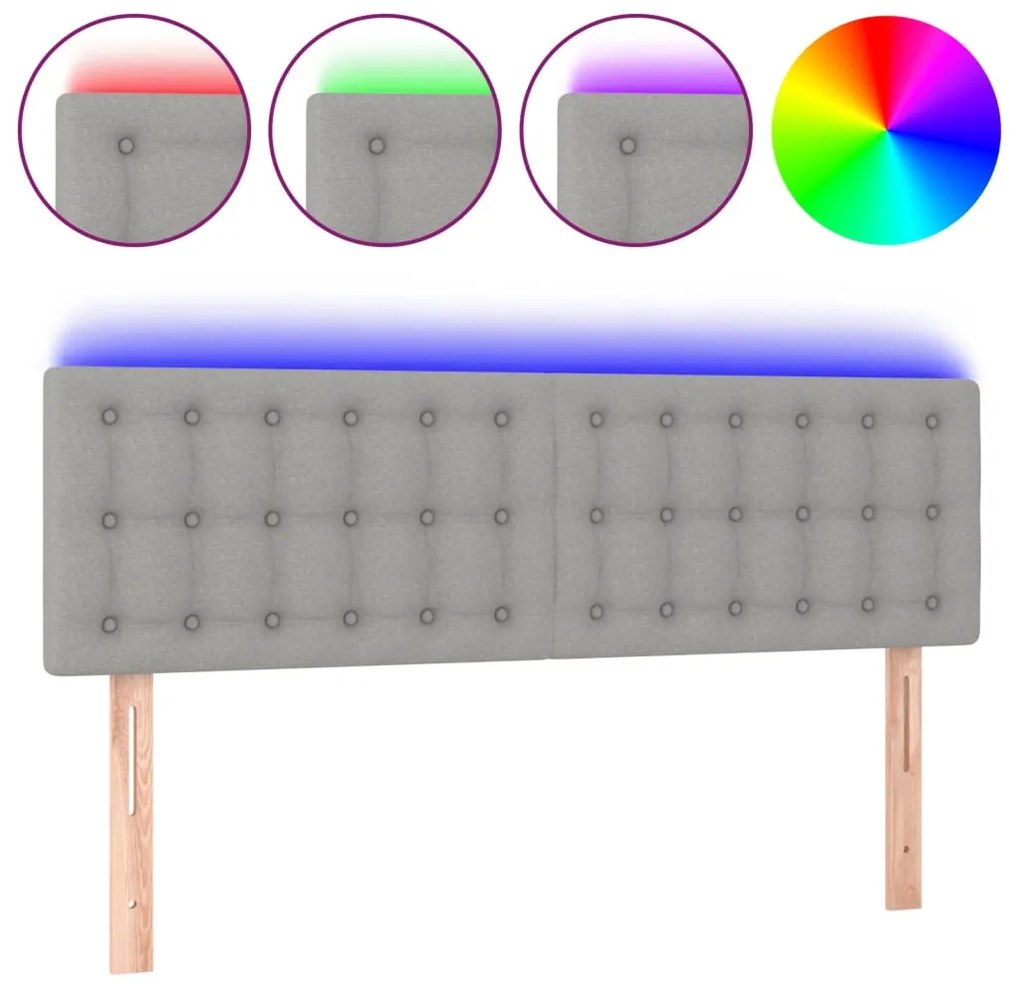 3122044 vidaXL LED горна табла за легло, светлосива, 144x5x78/88 см, плат