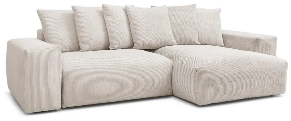 Кремав сгъваем/с място за съхранение ъглов диван от рипсено кадифе Voltaire – Bobochic Paris