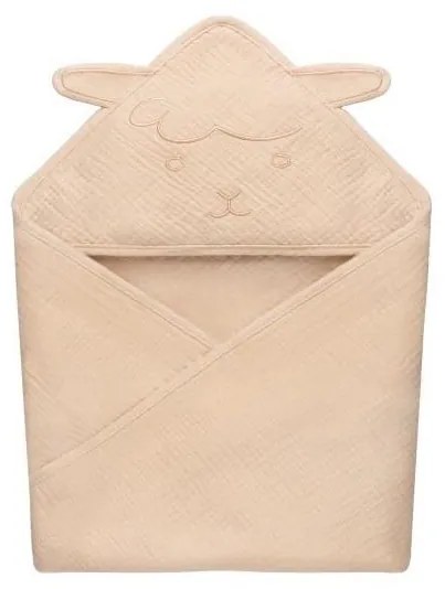 Lionelo - Детска муслинова хавлия с качулка, беж капучино