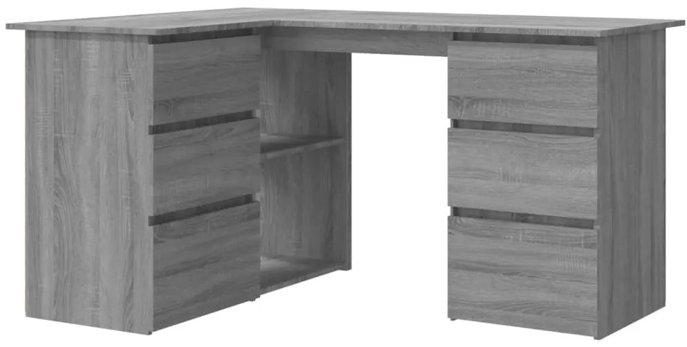 815442 vidaXL Бюро, сив сонома, 145x100x76 см, инженерно дърво