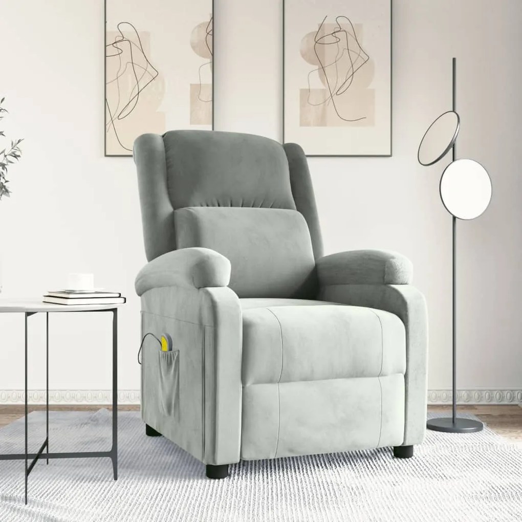342410 vidaXL Масажен стол, светлосив, кадифе