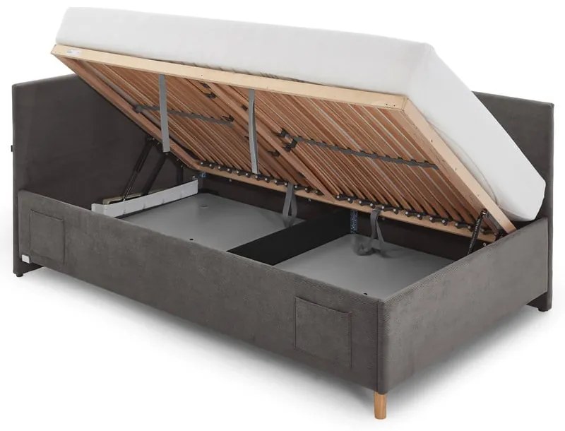 Антрацитно тапицирано ъглово детско легло 140x200 cm с място за съхранение с включена подматрачна рамка Cool – Meise Möbel