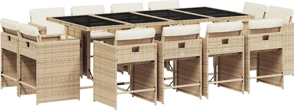 3211222 vidaXL Градински комплект с възглавници, 13 части, бежов полиратан