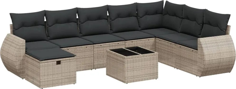 3264216 vidaXL Градински комплект диван с възглавници 9 части сив полиратан