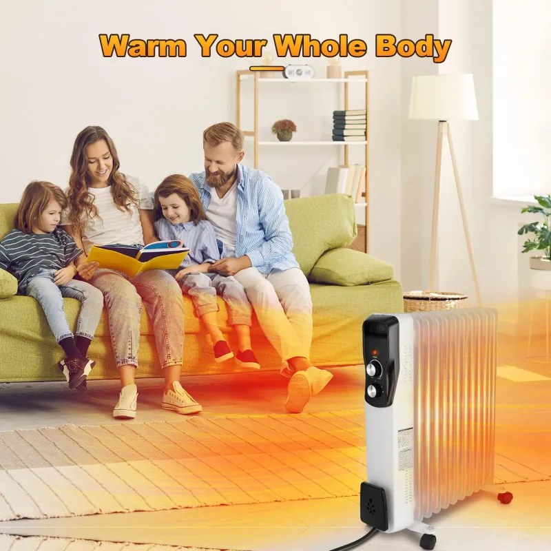 Маслен радиатор Sailnovo NSC-250-11F1, 2500W, 11 ребра, 30 м2, 3 степени, Въртящи се на 360 колелца, 10-35C, Бял