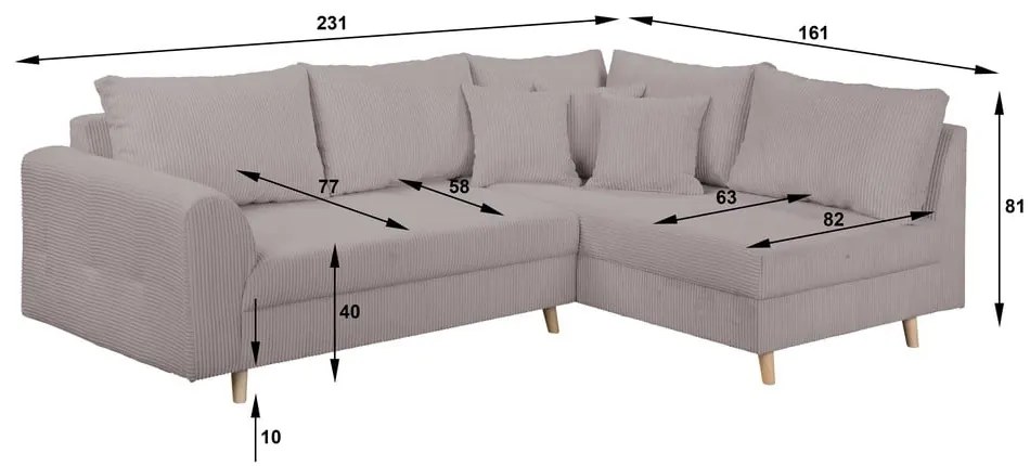 Ъглов диван от сив велур (десен ъгъл) Ariella - Ropez