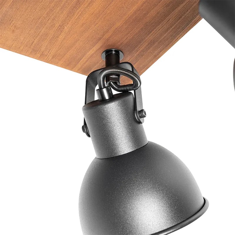 Индустриален прожектор черен с дърво наклоняем 4-светлина - Tommy