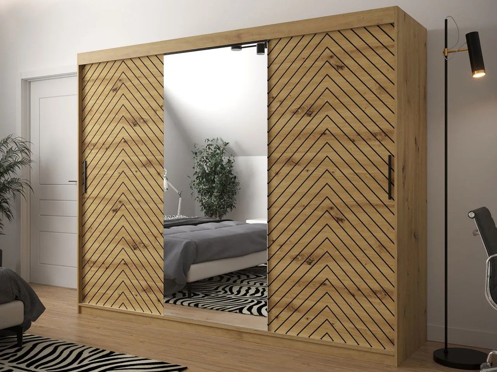 Плъзгащ се гардероб Jodelka с Огледало-Artisan-Mauro-Дължина: 250 cm