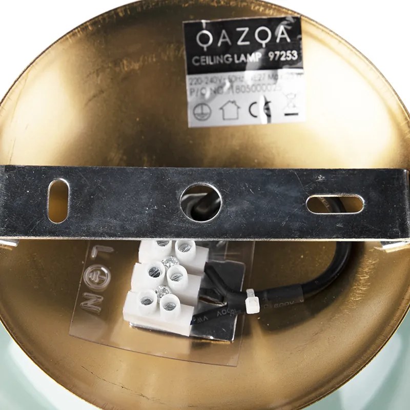 Таванна лампа в стил Арт Деко месинг със зелено стъкло - Pallon