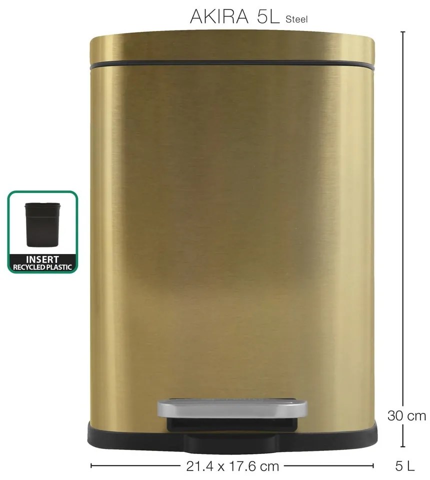 Матово златисто стоманено кошче за боклук с педал 5 l Akira – Spirella