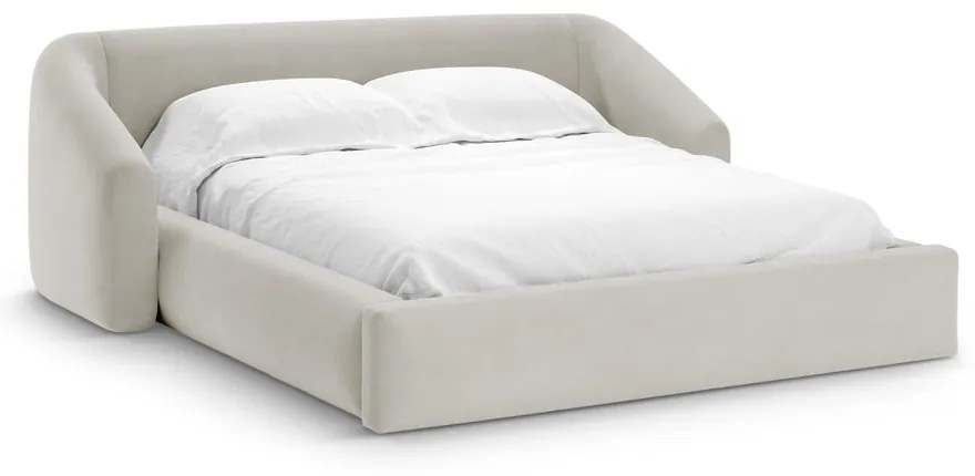 Бежово двойно легло 200x200 cm тапицирано с място за съхранение с включена подматрачна рамка Campi – Cosmopolitan Design