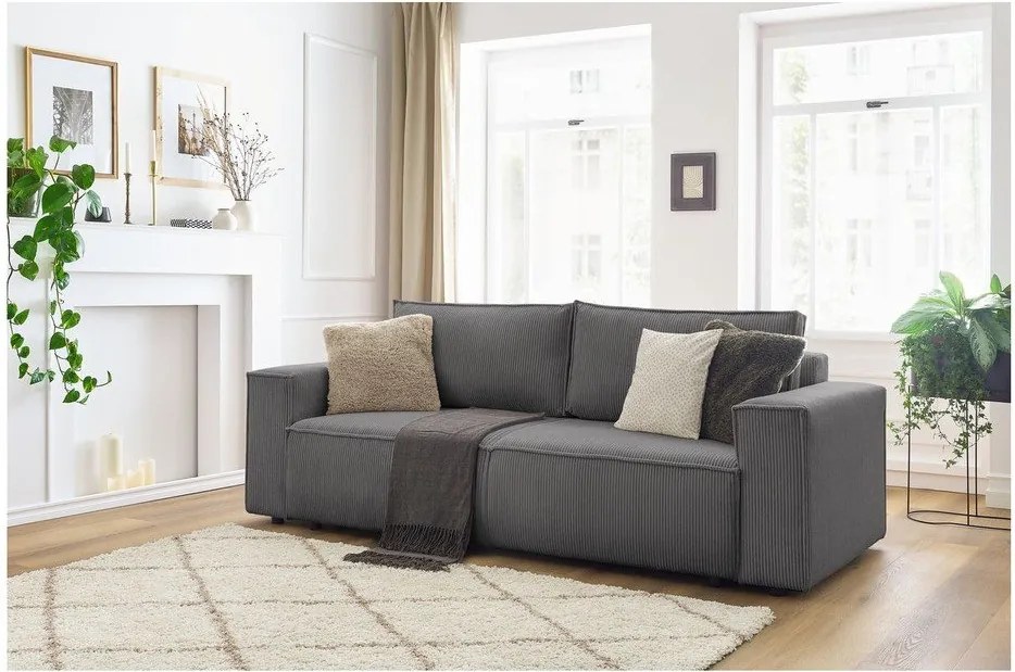 Тъмносив диван от велур 245 cm Nihad - Bobochic Paris