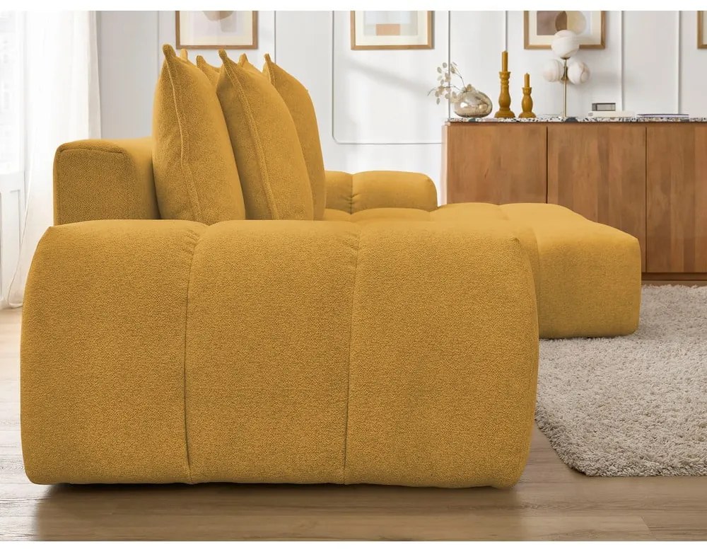 Шенилов сгъваем/с място за съхранение ъглов диван в цвят горчица (десен ъгъл) Everest – Bobochic Paris