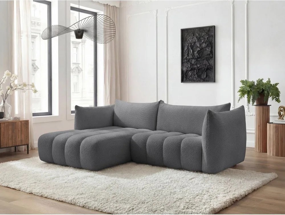 Сив ъглов диван от прежда с примки от букле (ляв ъгъл) Azra – Bobochic Paris