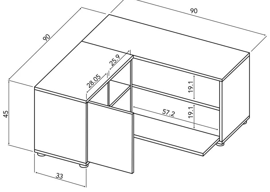 Масичка за телевизор с дъбов декор в бял и естествен цвят 90x45 cm Angle - TemaHome