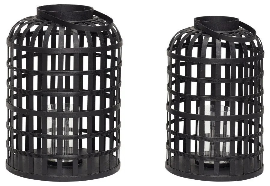 Комплект от 2 черни бамбукови фенера Bamboo Garo Grid - Hübsch