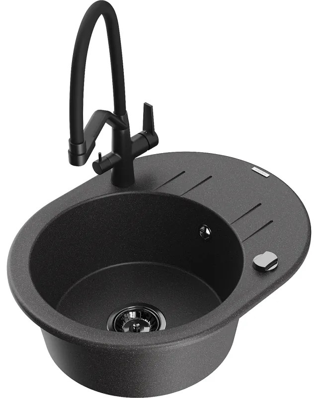 Mexen Kevin гранитна мивка с 1 отделение с кухненски смесител Duo, черен с