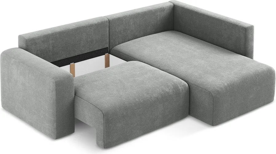 Сив шенилов сгъваем/с място за съхранение ъглов диван (десен ъгъл/L форма) Kona – Makamii
