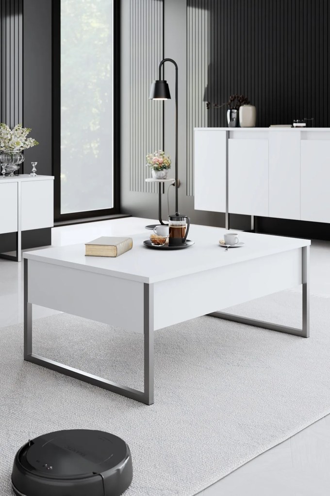 Кафе маса Luxe, цвят Бял Сребърен