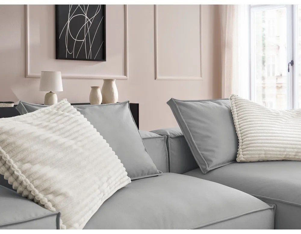 Светлосив ъглов диван от изкуствена кожа (променлив) Boheme – Bobochic Paris