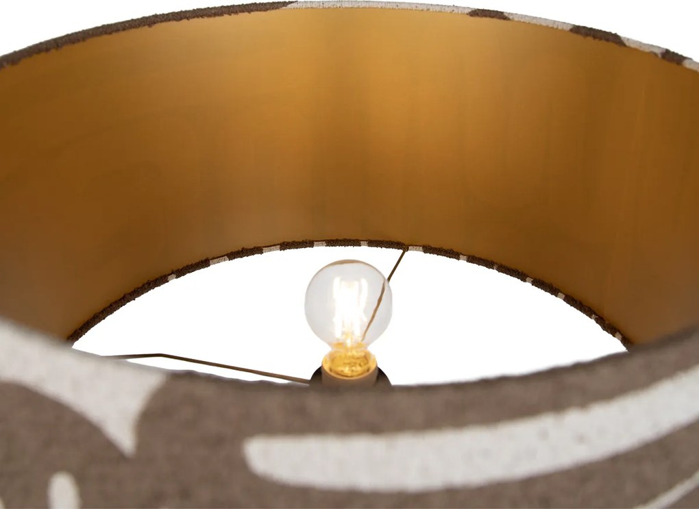 Подова лампа черен трипод с кафяв и бежов раиран абажур 50 см - Puros